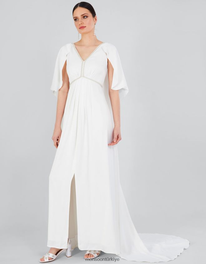 Monsoon kadınlar sophie saten uzun gelinlik elbise JH86BT399 Giyim fildişi