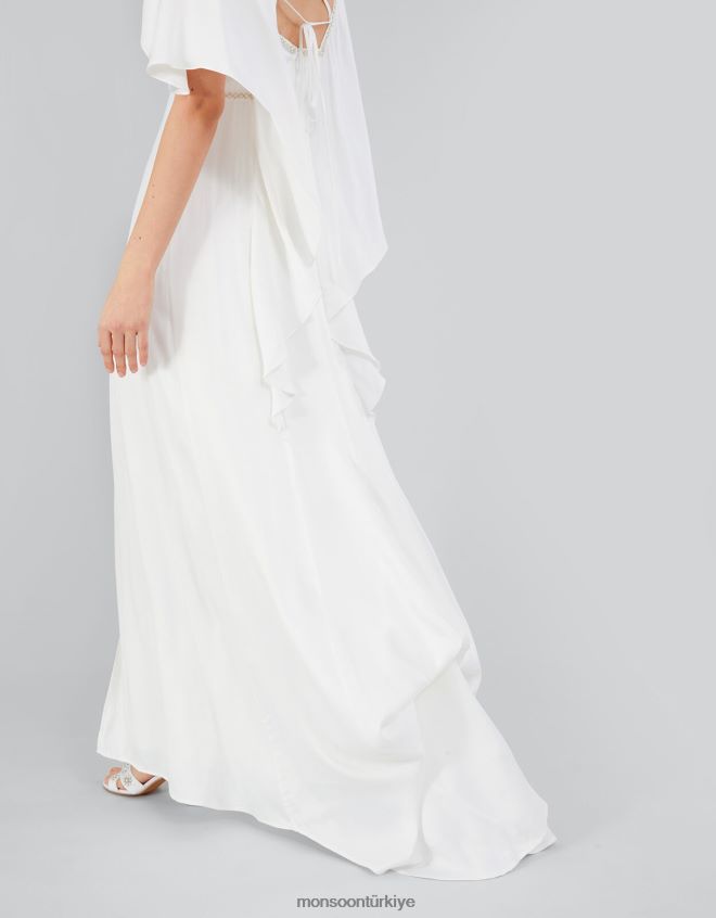 Monsoon kadınlar sophie saten uzun gelinlik elbise JH86BT399 Giyim fildişi