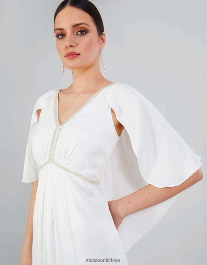 Monsoon kadınlar sophie saten uzun gelinlik elbise JH86BT399 Giyim fildişi