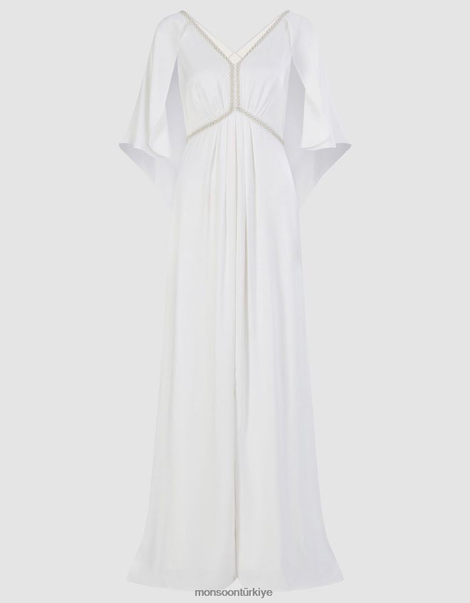 Monsoon kadınlar sophie saten uzun gelinlik elbise JH86BT399 Giyim fildişi