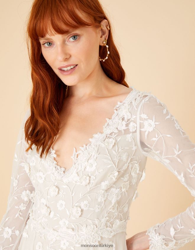 Monsoon kadınlar sue süslenmiş maxi gelin elbisesi JH86BT1116 Giyim fildişi