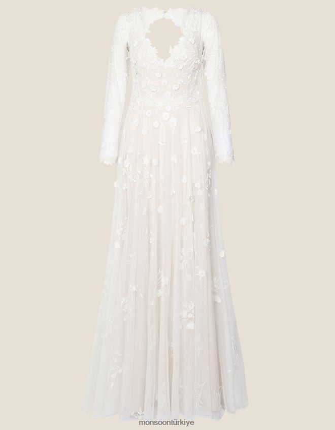 Monsoon kadınlar sue süslenmiş maxi gelin elbisesi JH86BT1116 Giyim fildişi