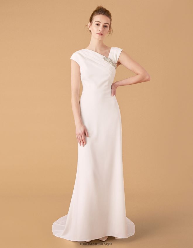 Monsoon kadınlar tess işlemeli broşlu gelinlik JH86BT1127 Giyim fildişi