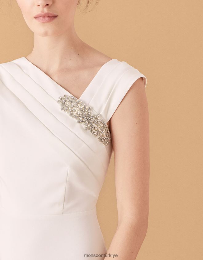 Monsoon kadınlar tess işlemeli broşlu gelinlik JH86BT1127 Giyim fildişi