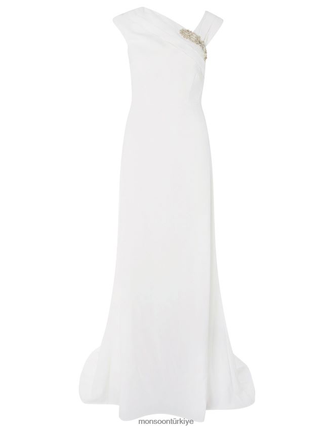 Monsoon kadınlar tess işlemeli broşlu gelinlik JH86BT1127 Giyim fildişi