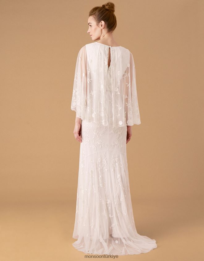 Monsoon kadınlar zoey çiçekli pelerinli gelinlik JH86BT1150 Giyim fildişi