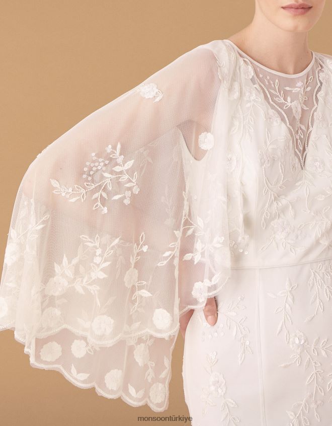 Monsoon kadınlar zoey çiçekli pelerinli gelinlik JH86BT1150 Giyim fildişi