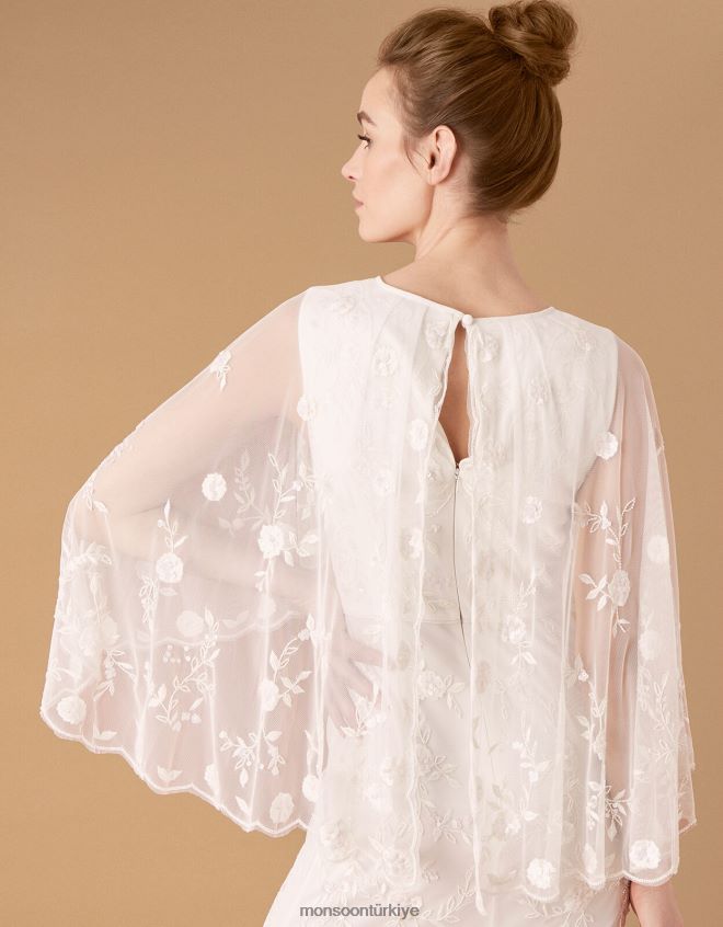 Monsoon kadınlar zoey çiçekli pelerinli gelinlik JH86BT1150 Giyim fildişi