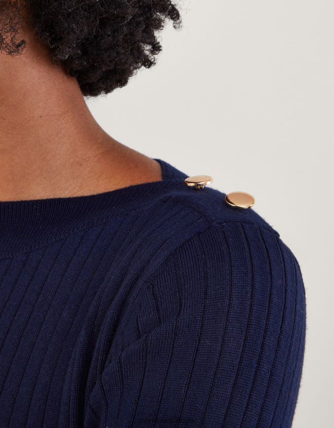 Monsoon kadınlar Geri dönüştürülmüş polyesterden düğme detaylı, fitilli, dar kesim elbise JH86BT743 Giyim Mavi Donanma)