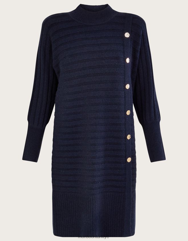 Monsoon kadınlar Geri dönüştürülmüş polyesterden ribanalı örgü elbise JH86BT1066 Giyim Mavi Donanma)