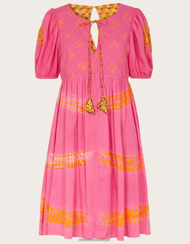 Monsoon kadınlar Lenzing Ecovero\'da bandhani boya desenli kontrast astarlı elbise JH86BT315 Giyim turuncu (mercan)