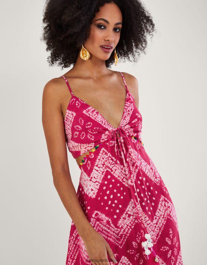 Monsoon kadınlar Lenzing Ecovero\'da bandhani boya desenli maxi elbise JH86BT318 Giyim pembe