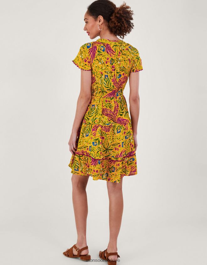 Monsoon kadınlar Lenzing Ecovero\'da çiçek ve palmiye desenli elbise JH86BT379 Giyim sarı