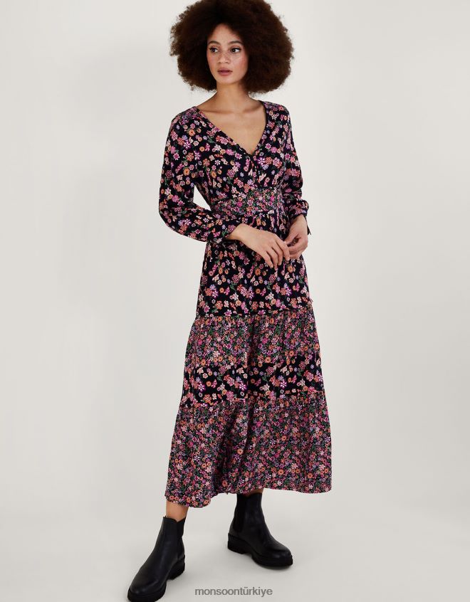 Monsoon kadınlar Lenzing Ecovero'da küçük çiçek desenli katmanlı elbise JH86BT1079 Giyim turuncu