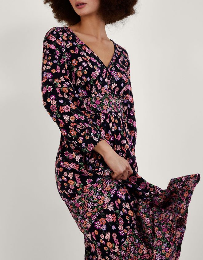 Monsoon kadınlar Lenzing Ecovero\'da küçük çiçek desenli katmanlı elbise JH86BT1079 Giyim turuncu