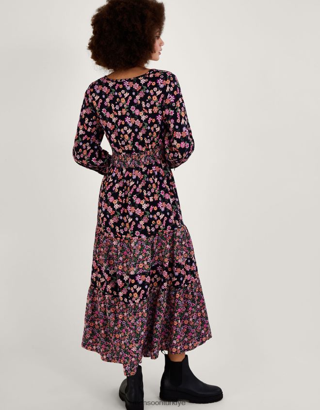 Monsoon kadınlar Lenzing Ecovero\'da küçük çiçek desenli katmanlı elbise JH86BT1079 Giyim turuncu