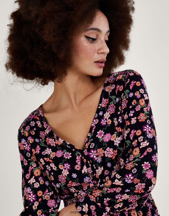 Monsoon kadınlar Lenzing Ecovero\'da küçük çiçek desenli katmanlı elbise JH86BT1079 Giyim turuncu