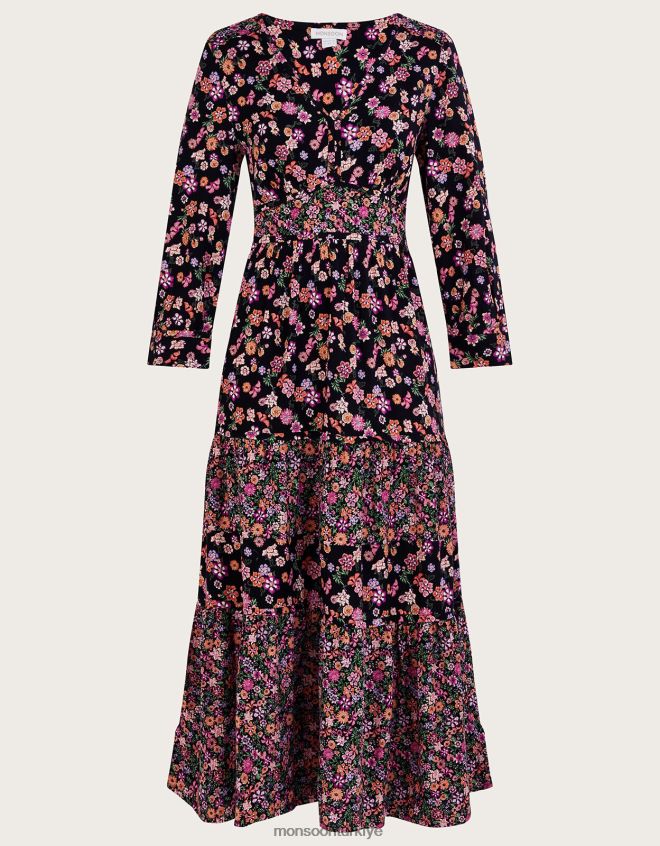 Monsoon kadınlar Lenzing Ecovero\'da küçük çiçek desenli katmanlı elbise JH86BT1079 Giyim turuncu