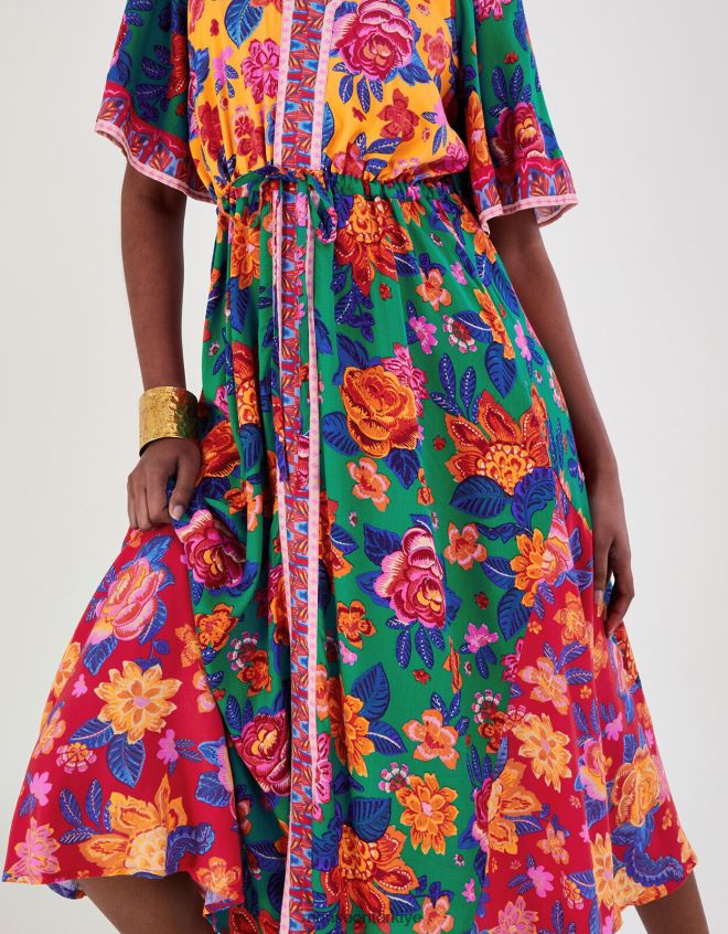 Monsoon kadınlar Lenzing Ecovero\'da kontrast çiçek desenli elbise JH86BT600 Giyim turuncu