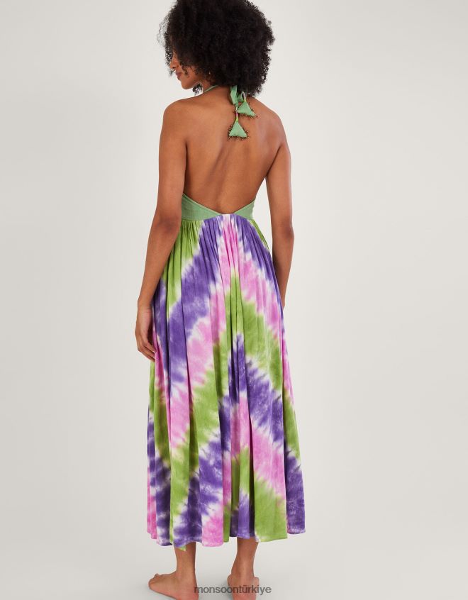 Monsoon kadınlar Lenzing Ecovero\'da yular şeritli batik desenli elbise JH86BT311 Giyim pembe