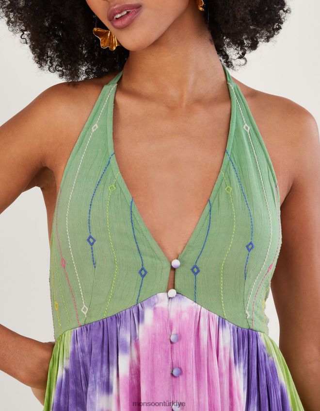 Monsoon kadınlar Lenzing Ecovero\'da yular şeritli batik desenli elbise JH86BT311 Giyim pembe