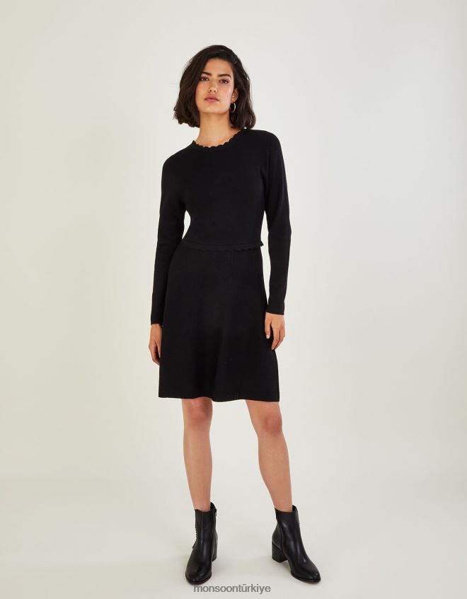 Monsoon kadınlar Lenzing Ecoverolu Arkadan Bağlamalı Fisto Yaka Elbise JH86BT489 Giyim siyah