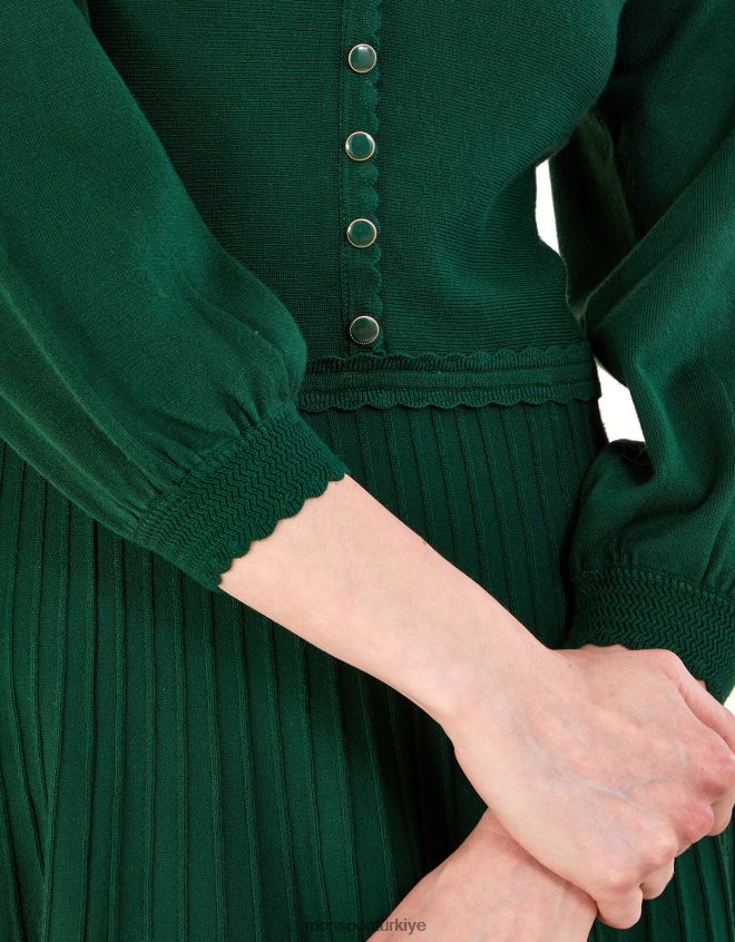 Monsoon kadınlar Lenzing ecoverolu v yaka midi elbise JH86BT118 Giyim yeşil (koyu yeşil)