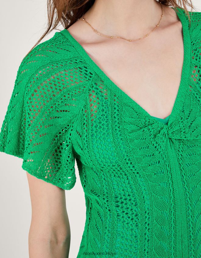 Monsoon kadınlar Sürdürülebilir pamuklu melek kollu pointelle dikişli elbise JH86BT662 Giyim yeşil