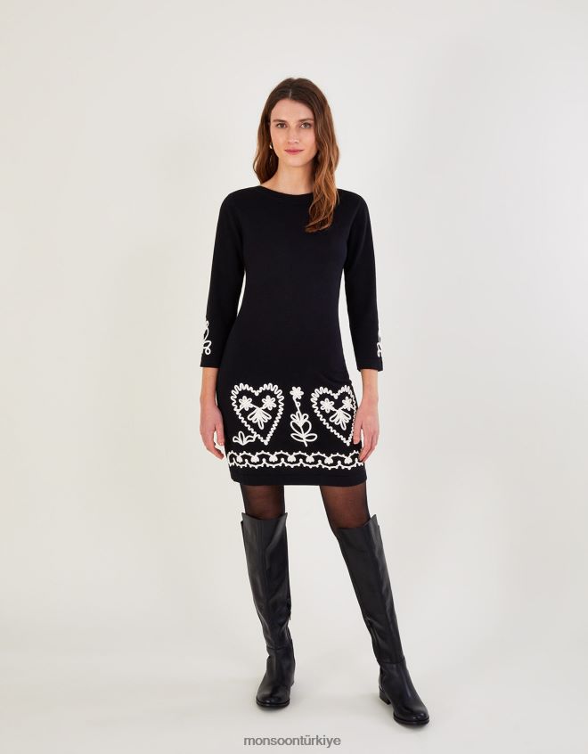 Monsoon kadınlar Sürdürülebilir pamuktan Cornelli akıllı elbise JH86BT611 Giyim siyah