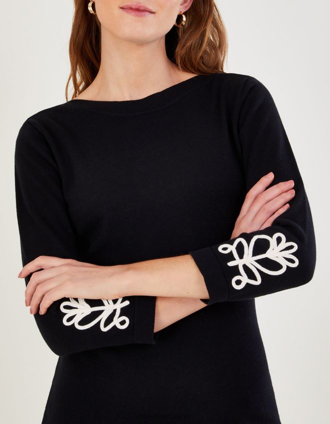 Monsoon kadınlar Sürdürülebilir pamuktan Cornelli akıllı elbise JH86BT611 Giyim siyah