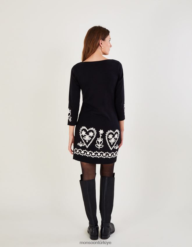 Monsoon kadınlar Sürdürülebilir pamuktan Cornelli akıllı elbise JH86BT611 Giyim siyah