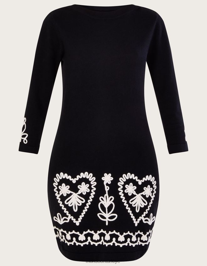 Monsoon kadınlar Sürdürülebilir pamuktan Cornelli akıllı elbise JH86BT611 Giyim siyah