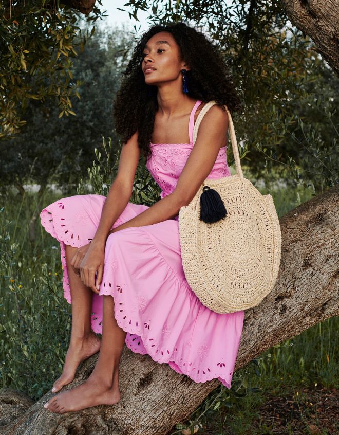 Monsoon kadınlar Sürdürülebilir pamuktan cirilla kesim elbise JH86BT452 Giyim pembe