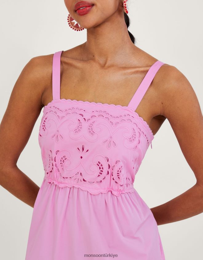 Monsoon kadınlar Sürdürülebilir pamuktan cirilla kesim elbise JH86BT452 Giyim pembe