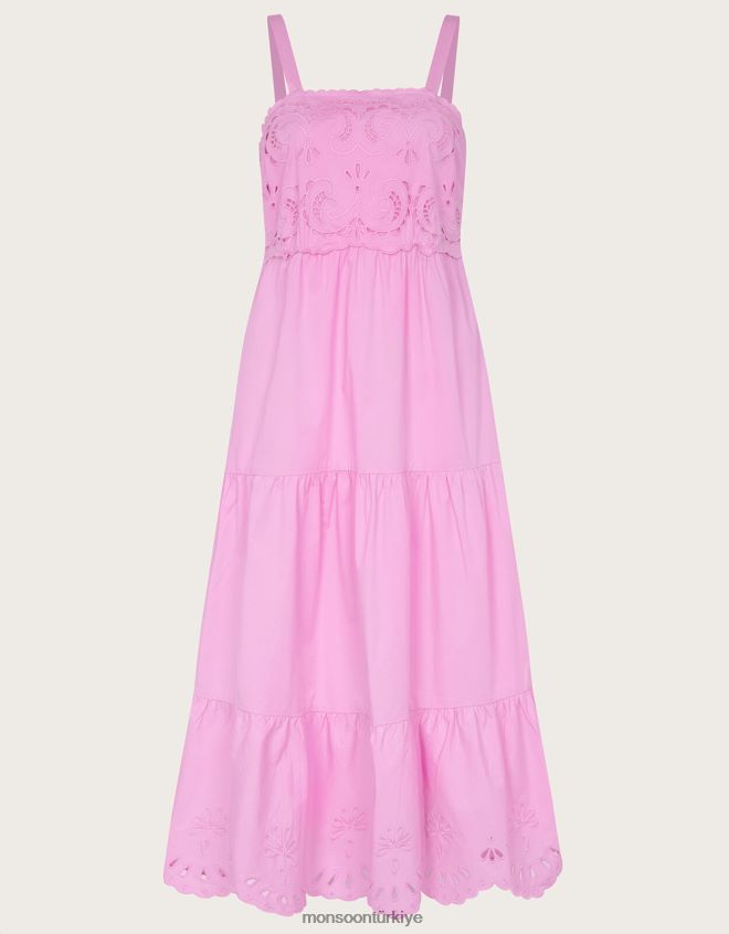 Monsoon kadınlar Sürdürülebilir pamuktan cirilla kesim elbise JH86BT452 Giyim pembe