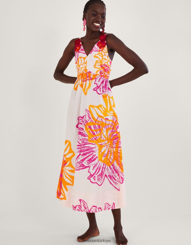 Monsoon kadınlar Sürdürülebilir pamuktan marguerite çiçekli poplin elbise JH86BT350 Giyim fildişi