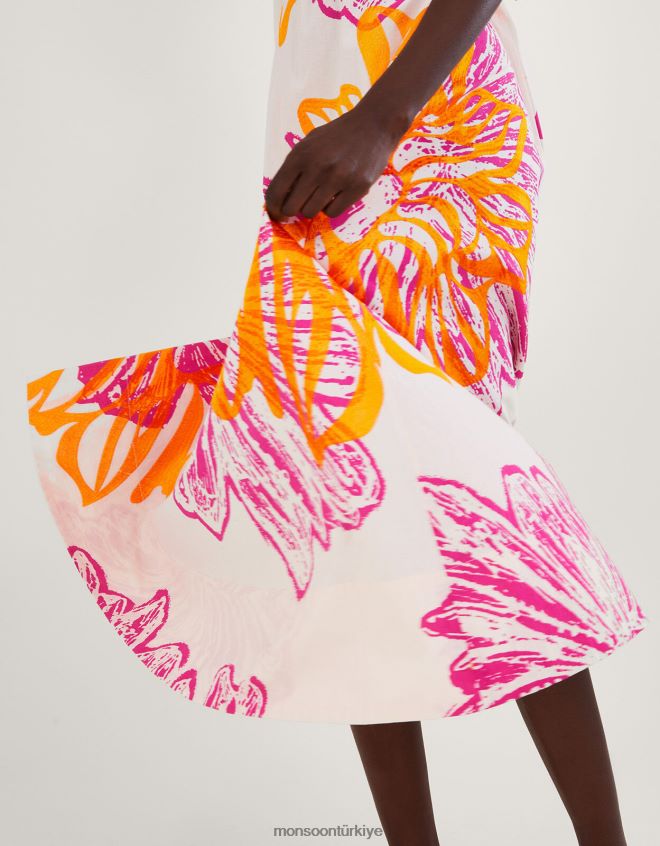 Monsoon kadınlar Sürdürülebilir pamuktan marguerite çiçekli poplin elbise JH86BT350 Giyim fildişi