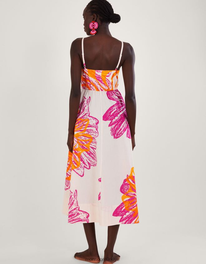 Monsoon kadınlar Sürdürülebilir pamuktan marguerite çiçekli poplin elbise JH86BT350 Giyim fildişi