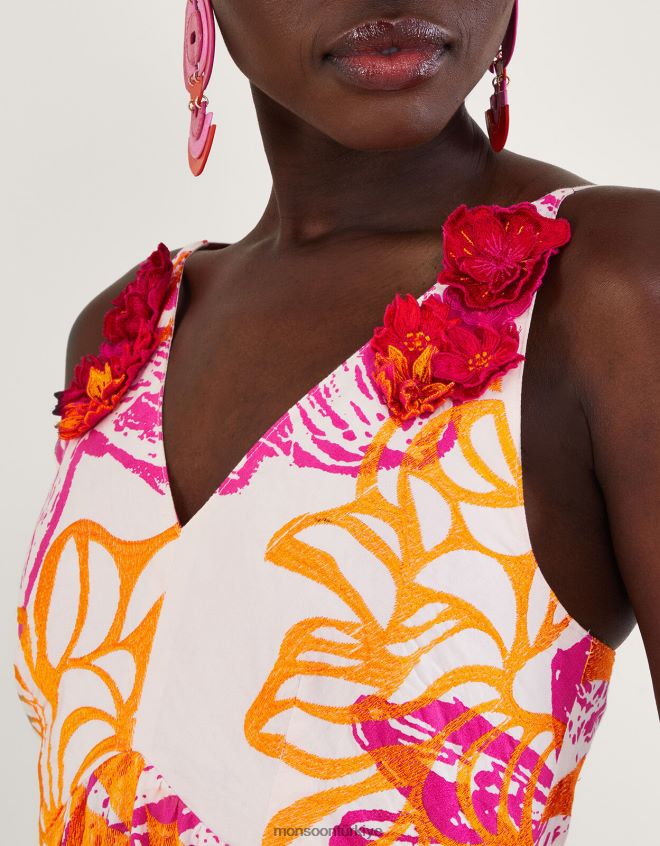 Monsoon kadınlar Sürdürülebilir pamuktan marguerite çiçekli poplin elbise JH86BT350 Giyim fildişi