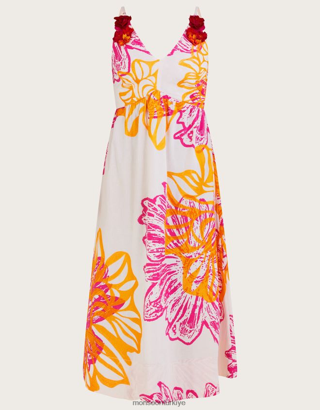 Monsoon kadınlar Sürdürülebilir pamuktan marguerite çiçekli poplin elbise JH86BT350 Giyim fildişi