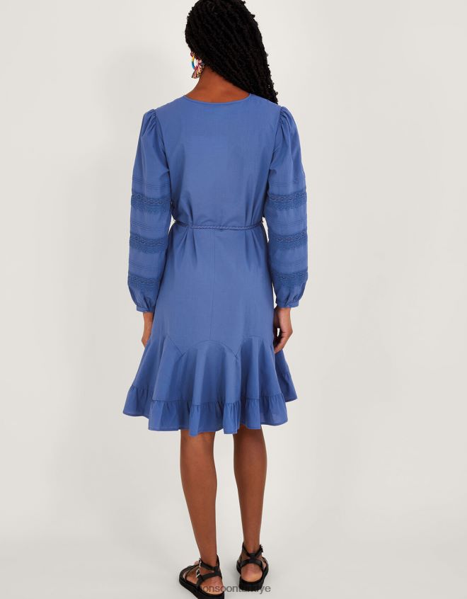 Monsoon kadınlar Sürdürülebilir pamuktan önlük işlemeli detaylı elbise JH86BT276 Giyim mavi