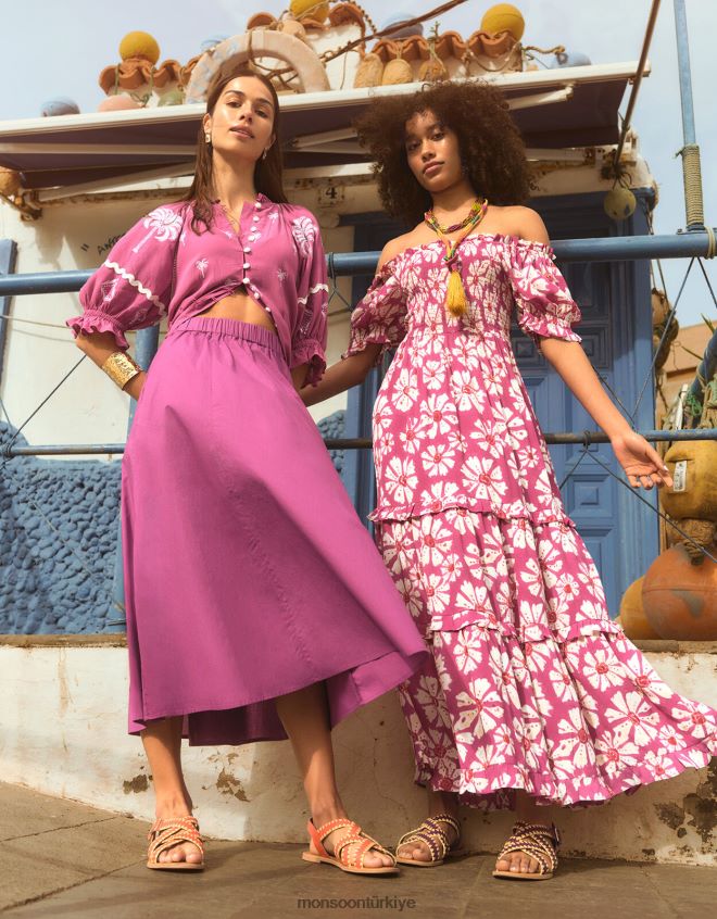 Monsoon kadınlar Sürdürülebilir viskondan Murtle tahta baskı elbise JH86BT884 Giyim pembe