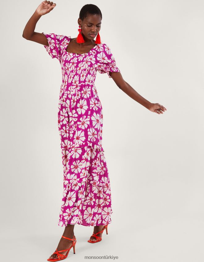 Monsoon kadınlar Sürdürülebilir viskondan Murtle tahta baskı elbise JH86BT884 Giyim pembe