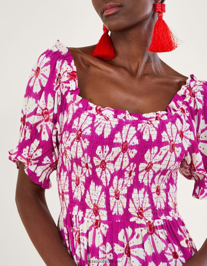 Monsoon kadınlar Sürdürülebilir viskondan Murtle tahta baskı elbise JH86BT884 Giyim pembe