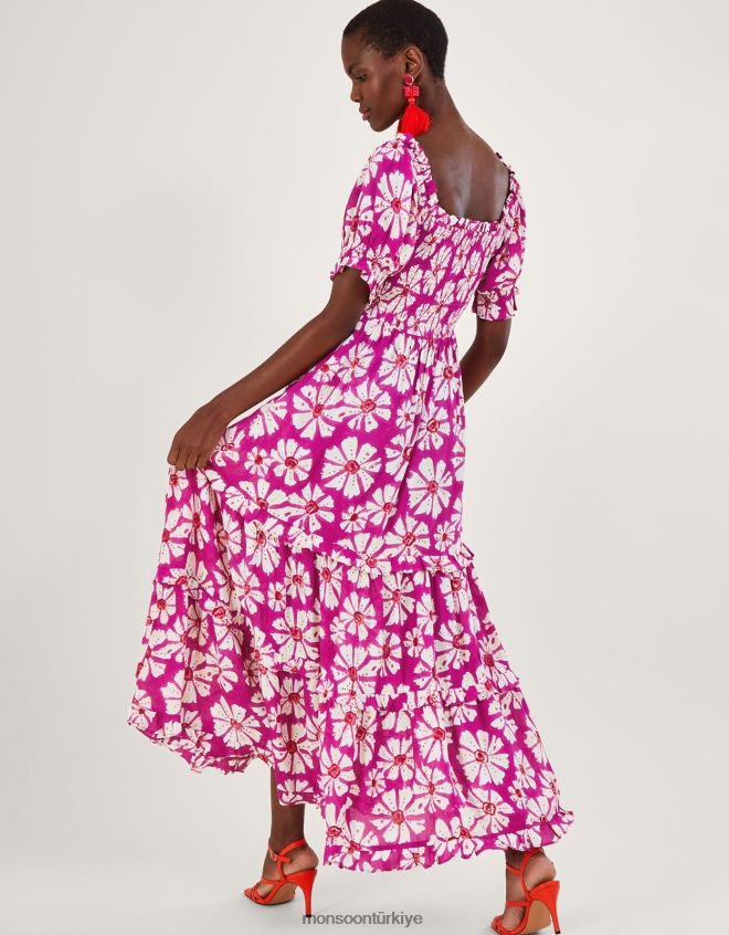 Monsoon kadınlar Sürdürülebilir viskondan Murtle tahta baskı elbise JH86BT884 Giyim pembe