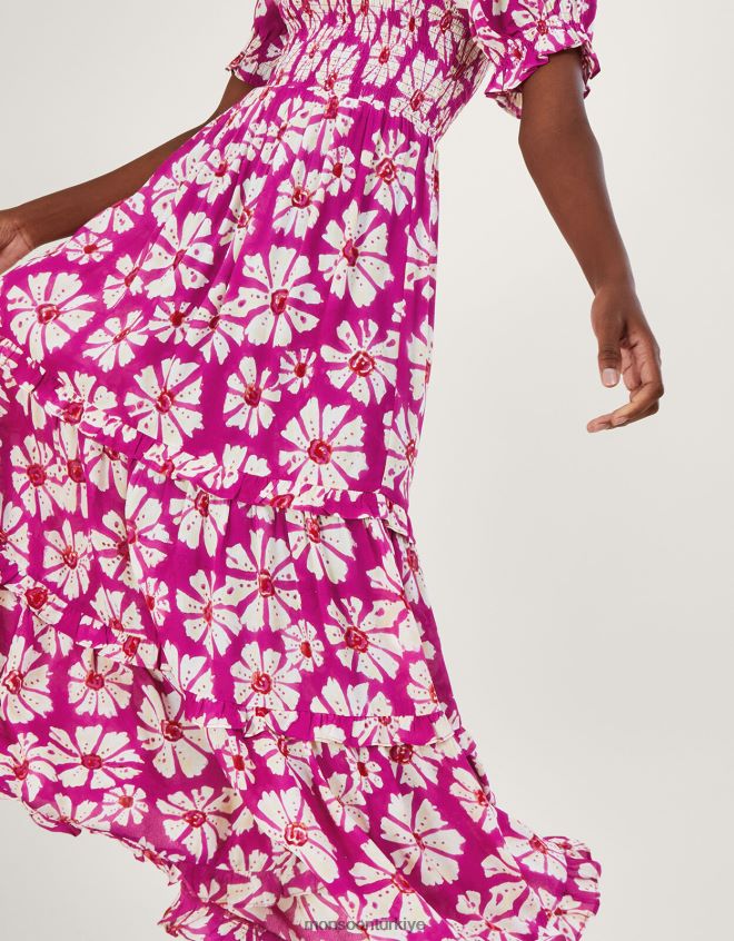 Monsoon kadınlar Sürdürülebilir viskondan Murtle tahta baskı elbise JH86BT884 Giyim pembe