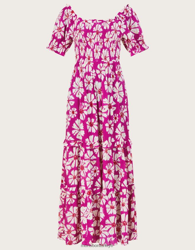 Monsoon kadınlar Sürdürülebilir viskondan Murtle tahta baskı elbise JH86BT884 Giyim pembe