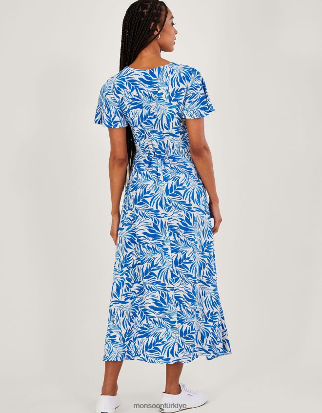 Monsoon kadınlar Sürdürülebilir viskondan floransa yaprak desenli çay elbisesi JH86BT424 Giyim mavi