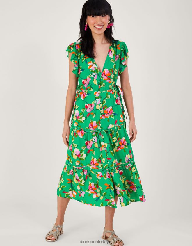 Monsoon kadınlar Sürdürülebilir viskondan lilou çiçekli çay elbisesi JH86BT280 Giyim yeşil