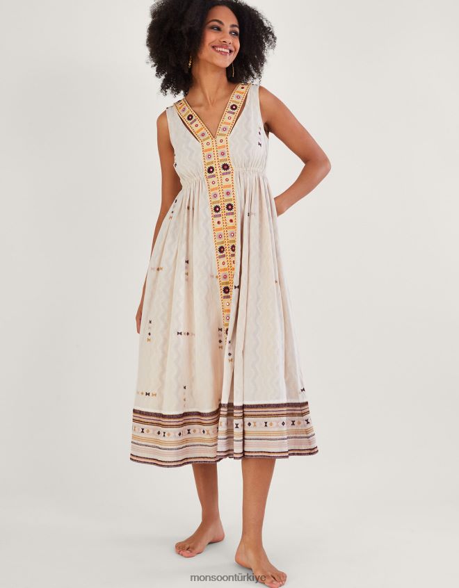 Monsoon kadınlar açıklamalı kravat şivron işlemeli elbise JH86BT306 Giyim fildişi